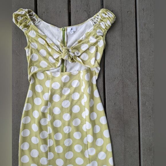 Revolve LPA Green White Cinzia Festive Polka Dot Cut Out Mini Dress Size XS - Picture 5 of 7